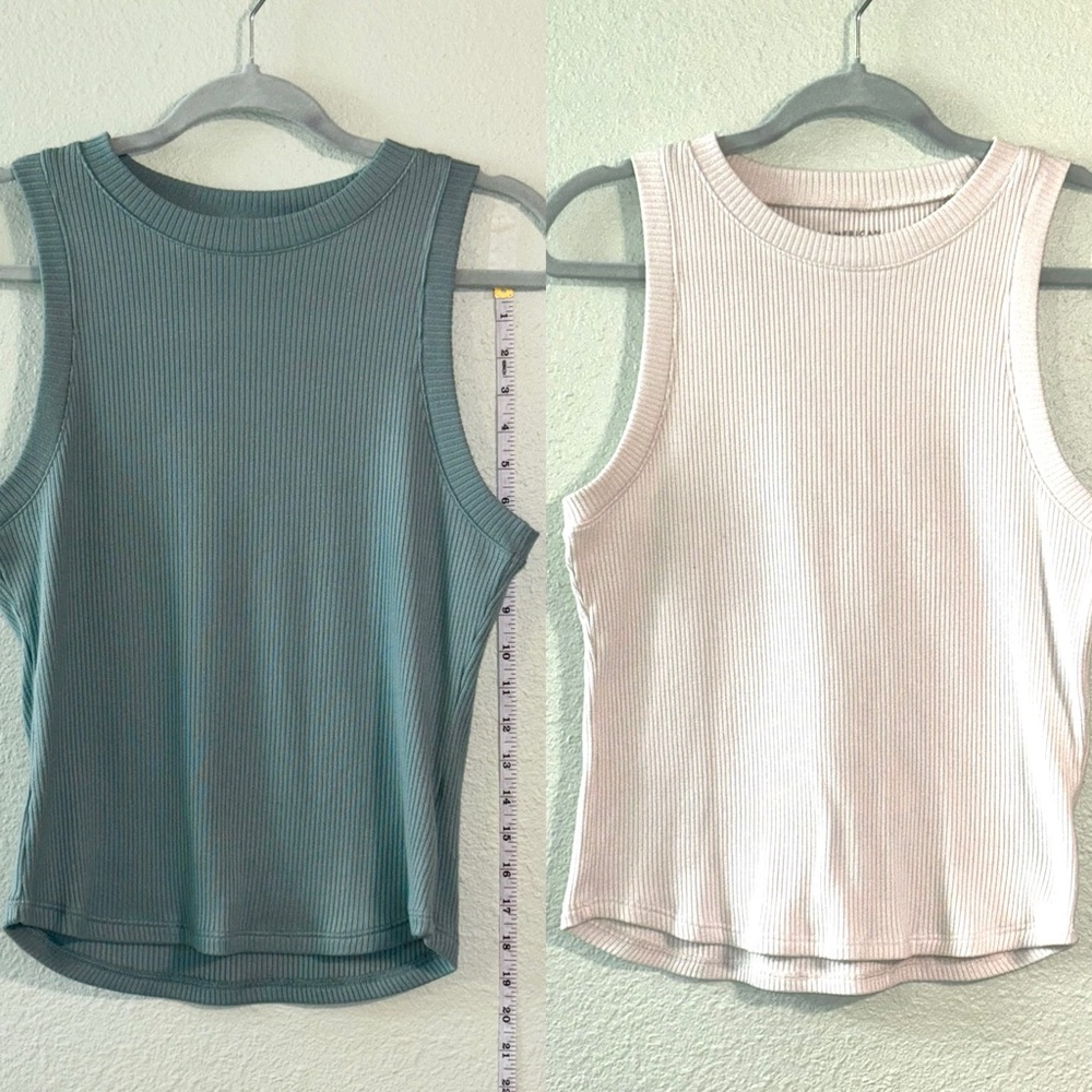 American Eagle Outfitters Ribbed Tank Tops - Teal and Cream